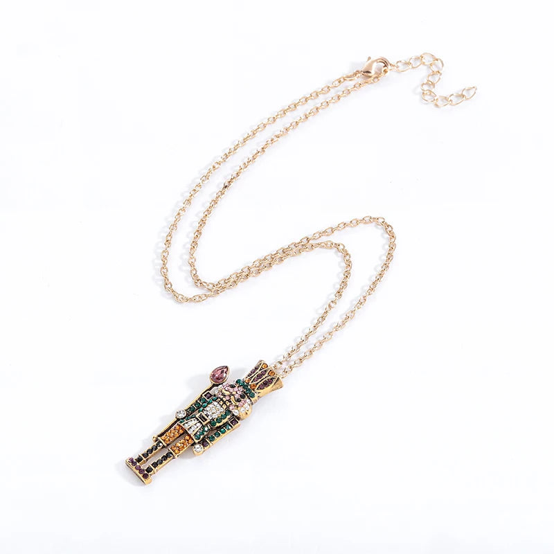 Harong Nutcracker Ballet Necklace Classic Cute Inlay Zircon Pendant Necklace for Women Girl Jewelry Gifts