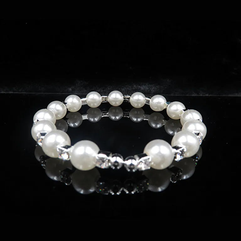 Wedding Bridal Jewelry Set String of Pearls Prom Silver Color Crystal Bracelet Necklace Earrings for Women jewellery sets