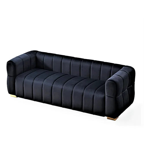 Velvet Convertible Sofa Set with Tufted Low Back Design Modern 3 Seater for Living Rooms 89 Inch Wide Easy Assembly