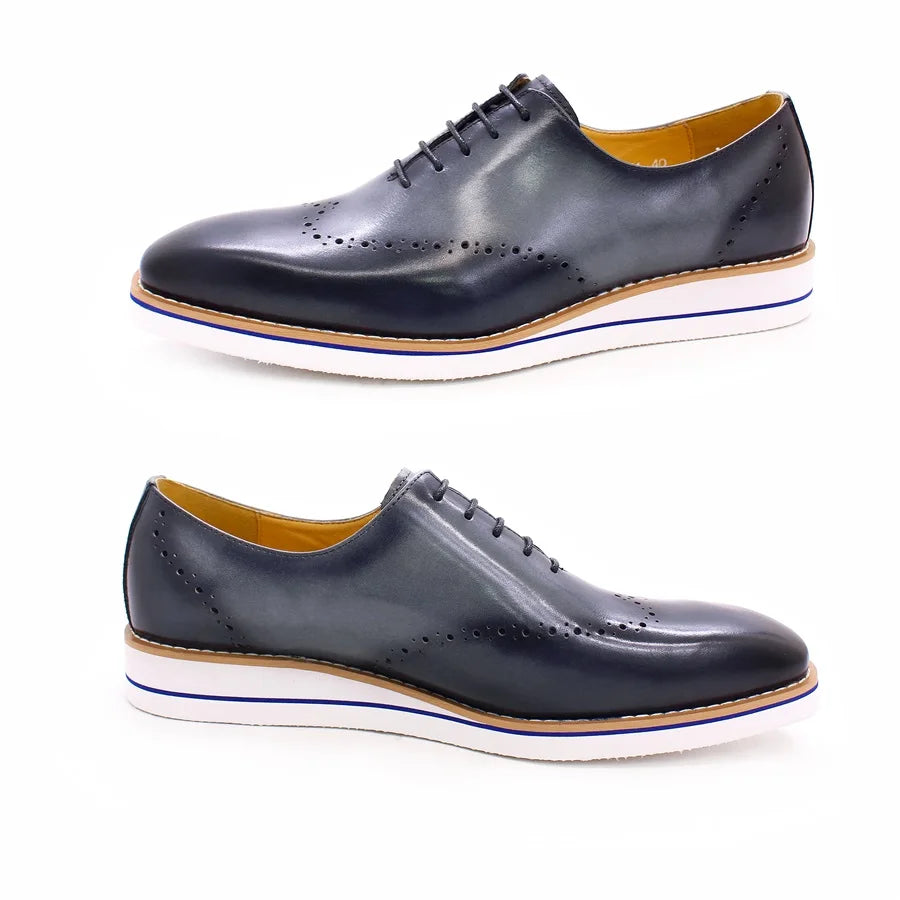 Genuine Leather Men's Casual Shoes Comfortable Lace-Up Brogue Handmade Flat Shoes Office Party Dating Formal Dress Men's Shoes
