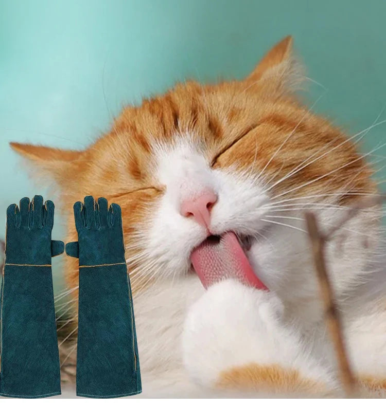 Leather Pet Gloves Anti-grasping Anti Bite Protective Cowhide Gloves Cat Dog Gardening Work Gloves Pets Training Handling Gloves