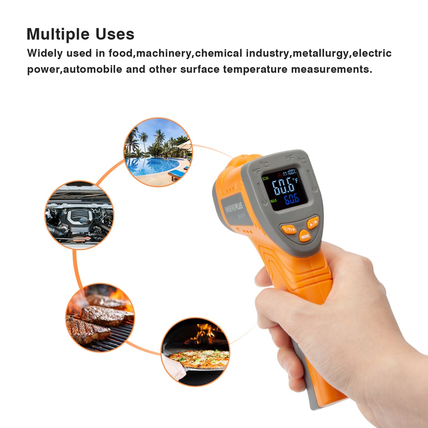 Inkbird INK-IFT01 Laser Infrared Thermometer Non-Contact Digital Temperature Gun Instant Read Thermometer for Industrial&Kitchen