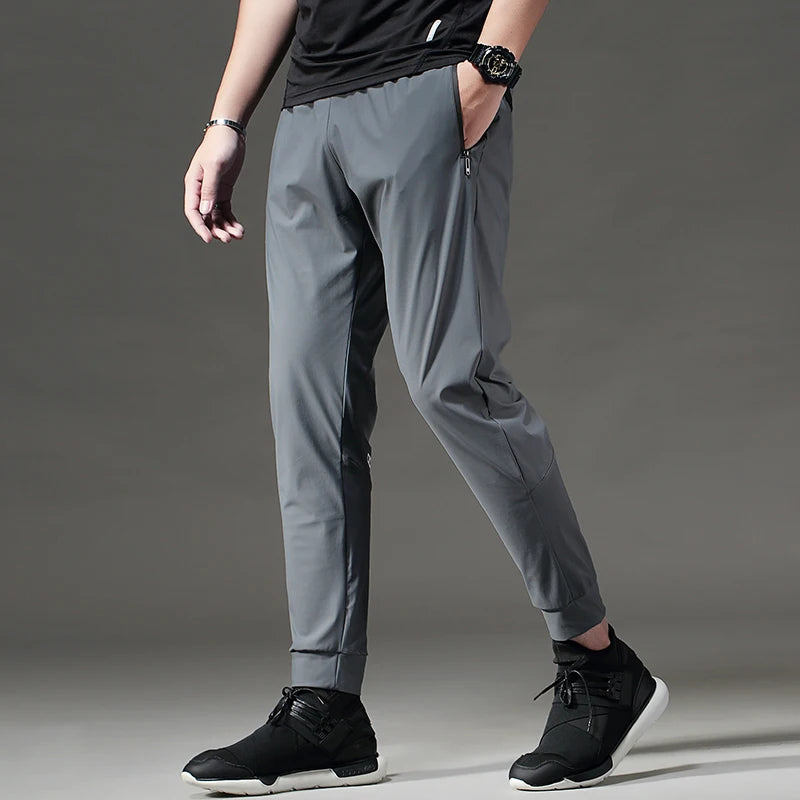 Running Pants Men Sport Jogging Fitness Yoga Training Basketball Football Long Leggings Ice Silk Elastic Quick Drying Trousers