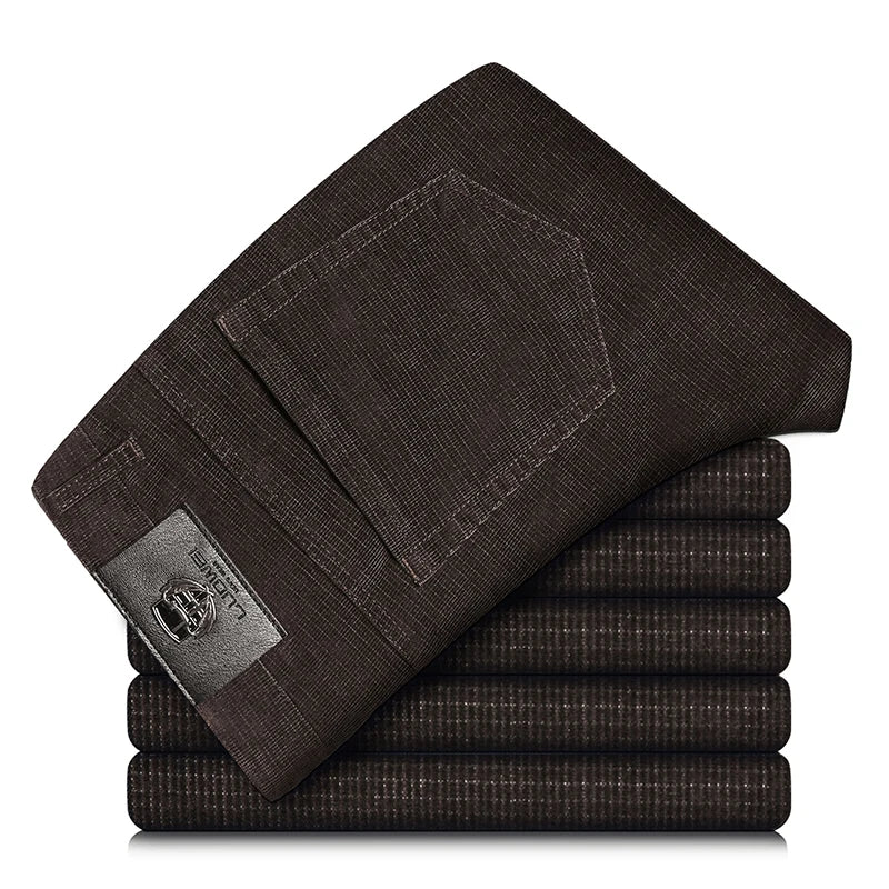 Spring Autumn New Men Pants Corduroy Fabric Comfortable Soft Casual Business Office Male Trousers Khaki Apricot Black Blue