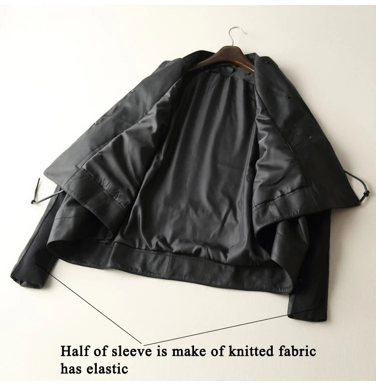 Women's Clothing Great Texture Women Loose Casual Genuine Leather Jacket Female Imported Frosted Sheepskin Drawstring Waist Coat