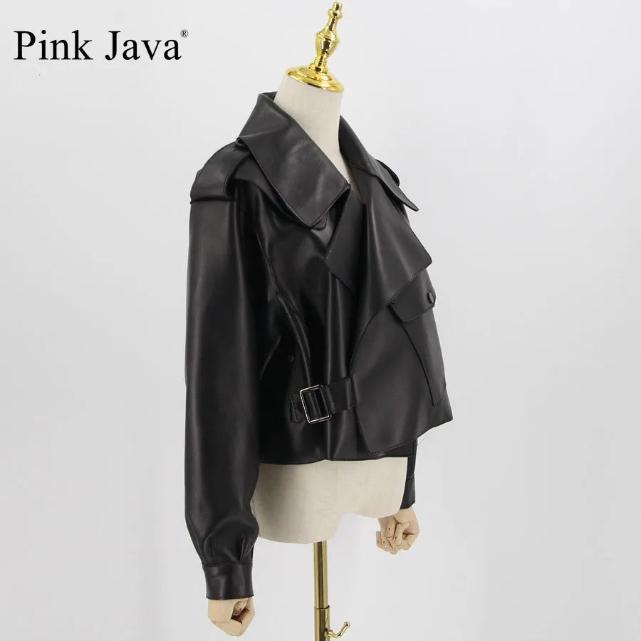 Pink Java QC20003   new arrival real leather jacket  women coat genuine sheep leather coat luxury fashion hot sale dress