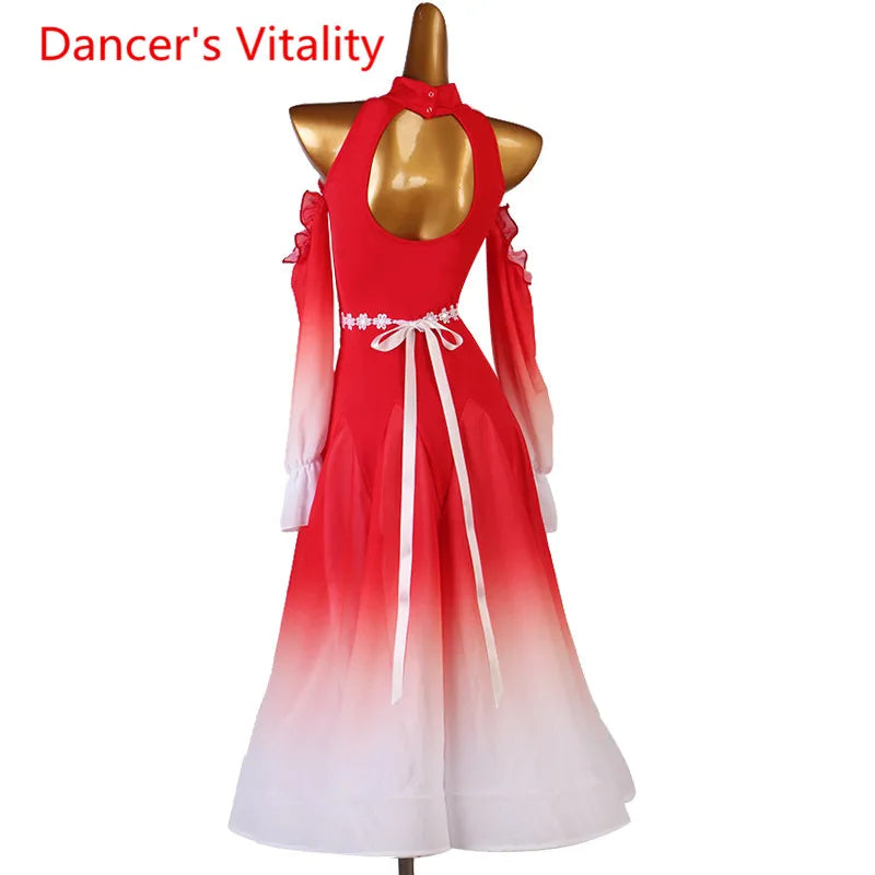 Modern Dance Dress Stand-Up Collar Mesh Sleeve Long Skirt Performance Clothing High-End Custom Child Woman Competition Clothes