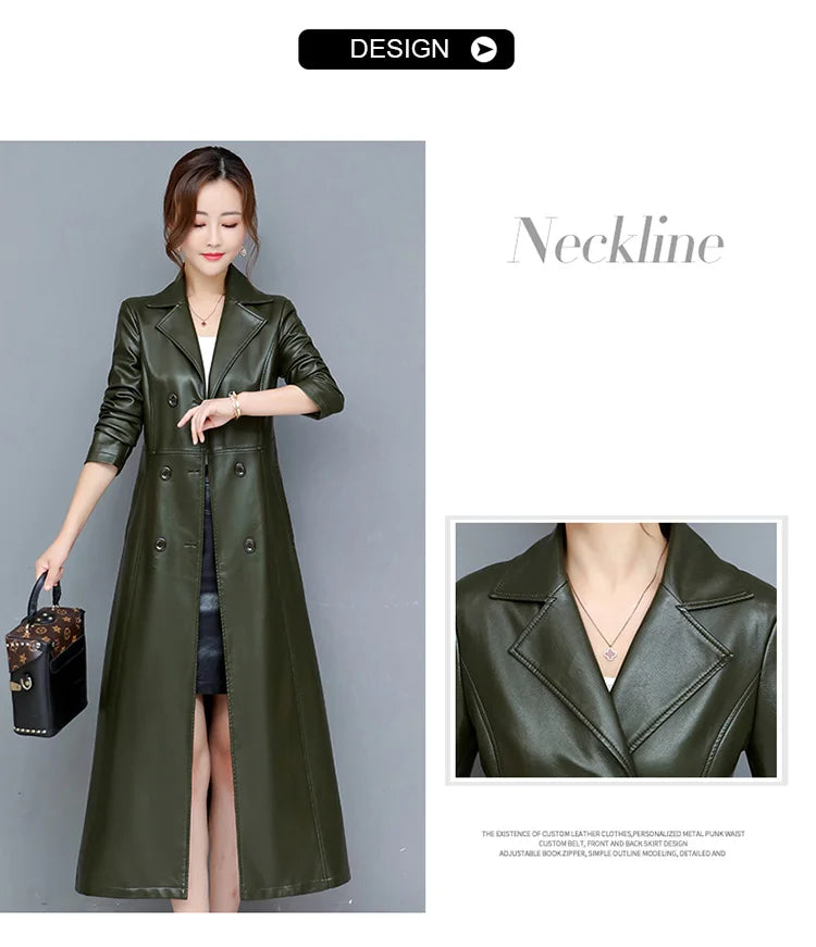 M-7XL New Women Sheepskin Coat Spring Autumn 2025 Fashion Double Breasted Long Jacket Sheep Leather Overcoat Suede Outerwear