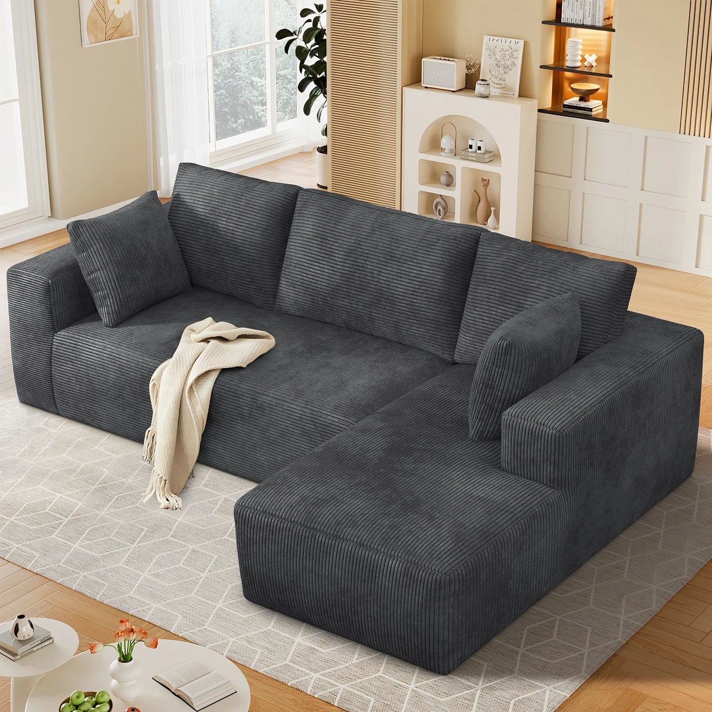 Free Fast USA Shipping L Shape Modular Sofa Set Plush Velvet Memory Foam Sectional in Stock