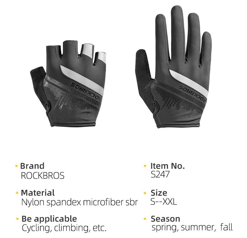 ROCKBROS Cycling Gloves Spring Autumn Summer Bike Gloves Sports Gloves Breathable MTB Mountain Bike Gloves Motorcycle Gloves