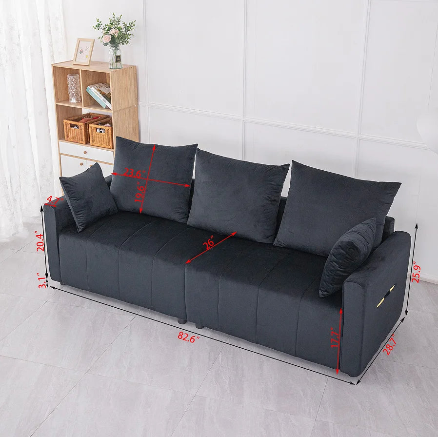 Velvet Modern Convertible 2-Seater Sofa Set Black Two-Tone Sofa Bed with Contemporary Design for Hotel Apartment Villa Use