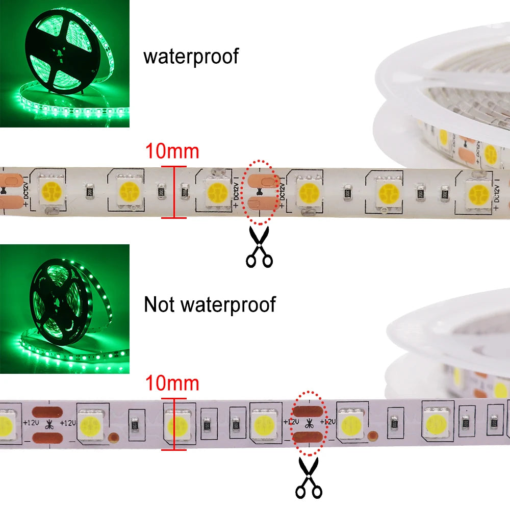 LED Strip 5050 2835 Flexible Home Decoration Lighting 60LEDs/m RGB Waterproof LED Tape Cold Warm White/Blue/Green/Red 5m/lot 12V