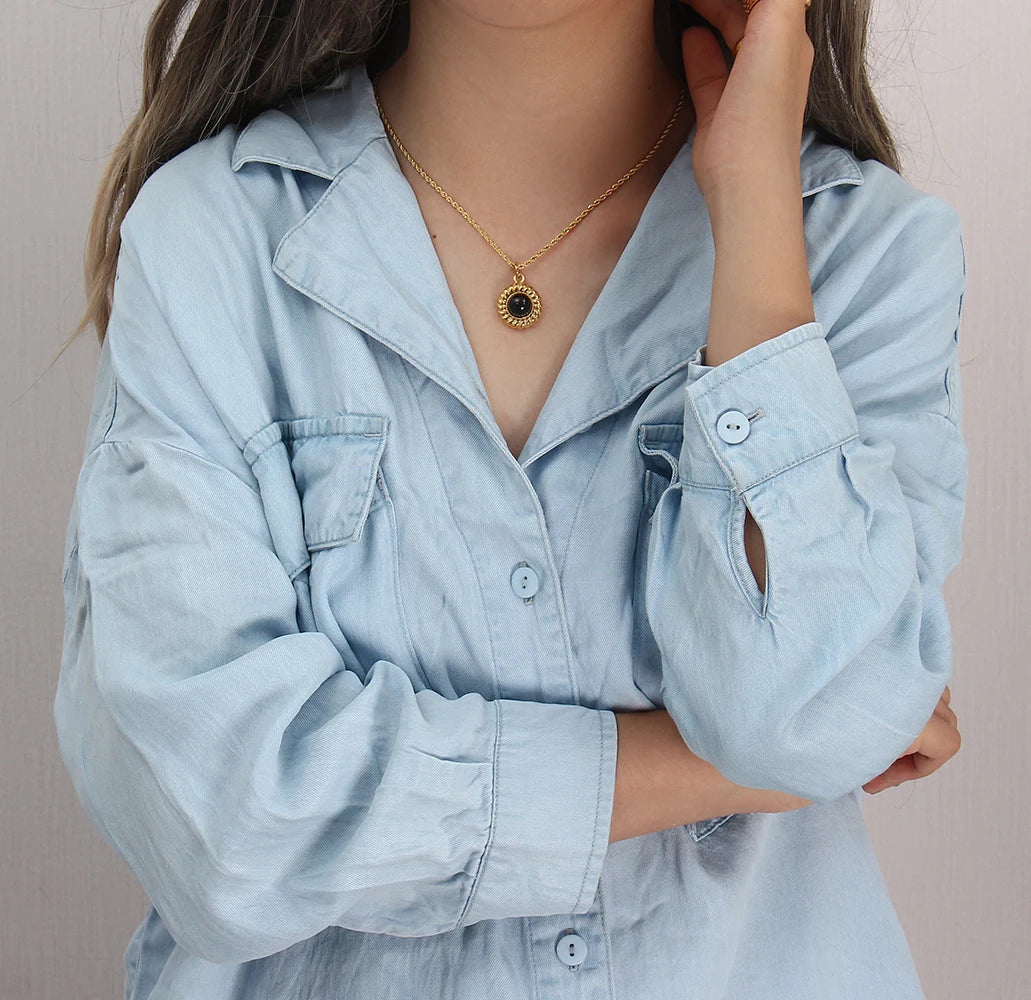 E.B.belle   Elegant Natural Stone Black Carnelian Lapis Lazuli Amethyst Simulated Pearl Pendant Necklace Rope Chian Necklace