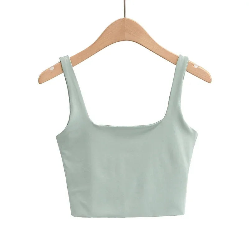 2024 Summer Women Sexy Sleeveless Tops Fashion Short Square Collar Tank Tops 6 Colors