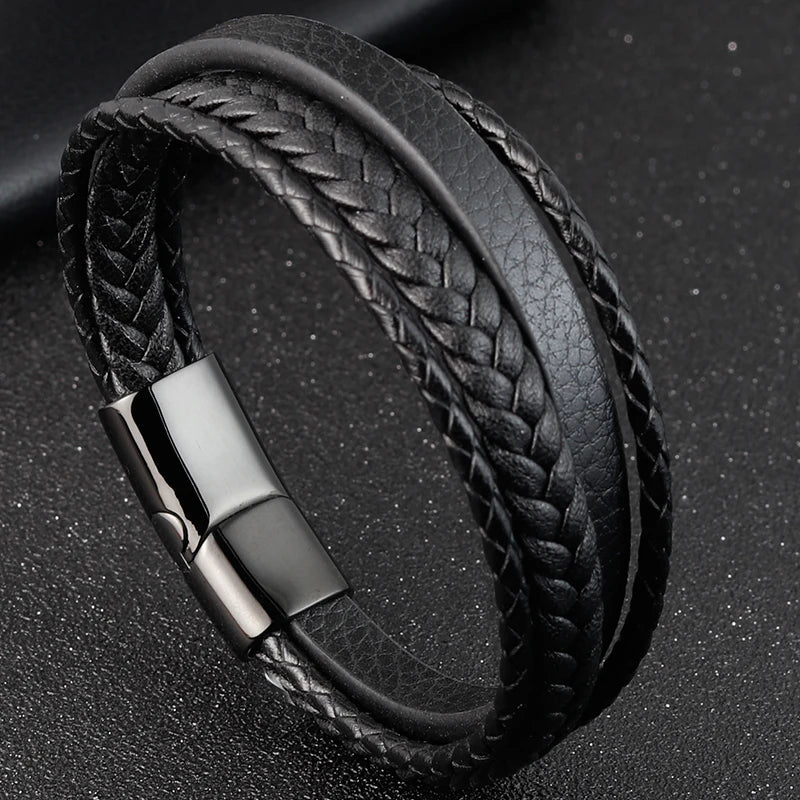 Charming Jewelry Different Designs Geometric Pattern Multi-layers Genuine Leather Bracelet For Men Fashion Jewelry Gift
