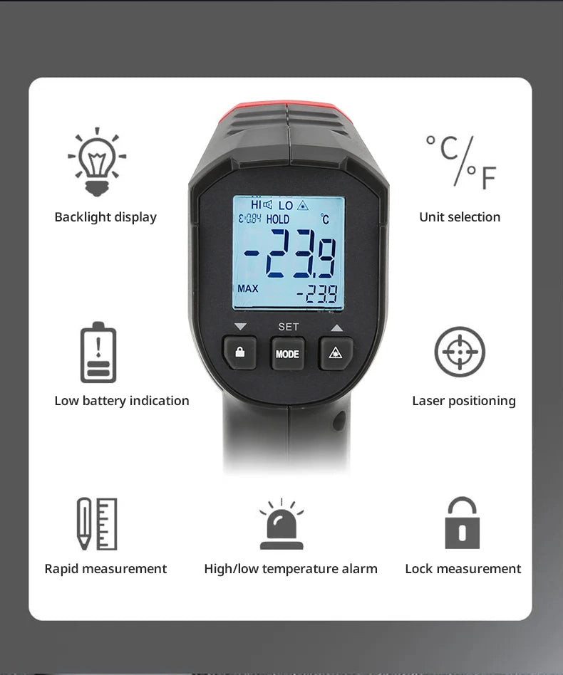 UNI-T UT306S UT306C Digital Infrared Thermometer Non-contact Laser Thermometer Gun Temperature Tester -50-500