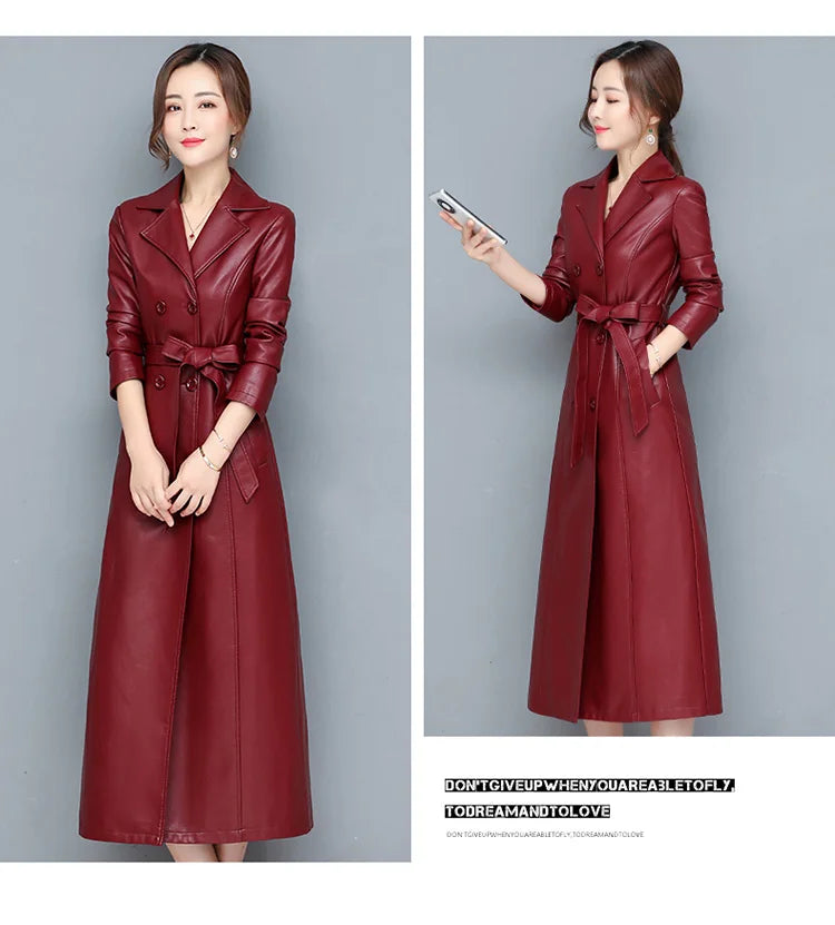 M-7XL New Women Sheepskin Coat Spring Autumn 2025 Fashion Double Breasted Long Jacket Sheep Leather Overcoat Suede Outerwear