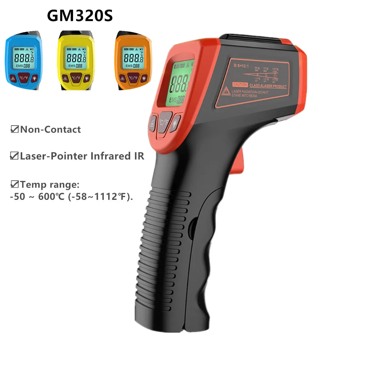 GM320S Industrial Thermometer -50~600℃ Non Contact Laser Point IR Laser Pyrometer Infrared Handheld Thermometer Tool