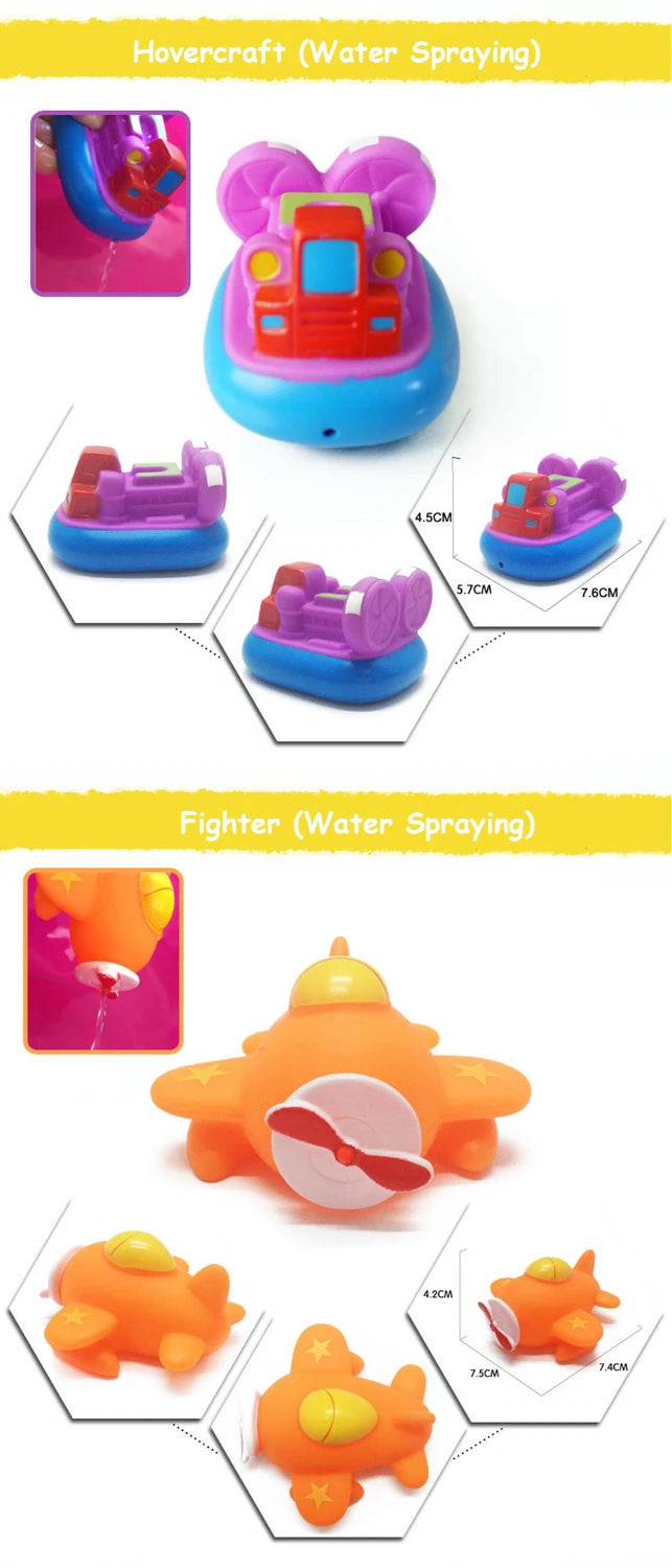 Bath Toy Swimming Water Toys Cartoon Soft Rubber Car Boat Plane Float Squeeze Sound Water Spray Kids Water Play Toys Gifts