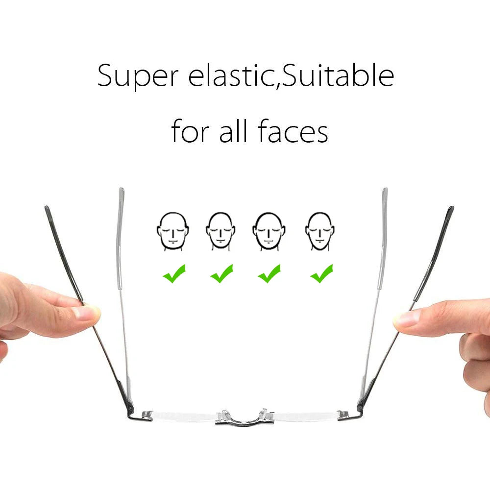 Premium Frameless Reading Glasses for Travel Spiral Metallic Tube Case Spring Hinges Lightweight for Men & Women
