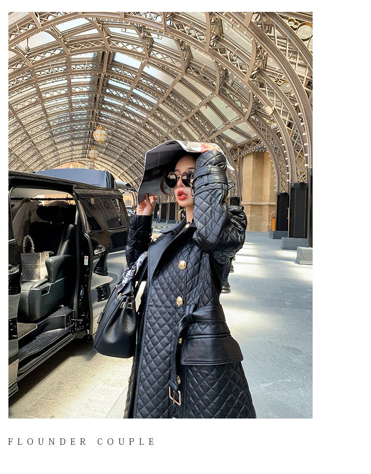 Tajiyane Women's Trench Coats Autumn Spring 100% Genuine Leather Jackets Fashion Sheepskin Coat with Belt Casaco Feminino Gmm830