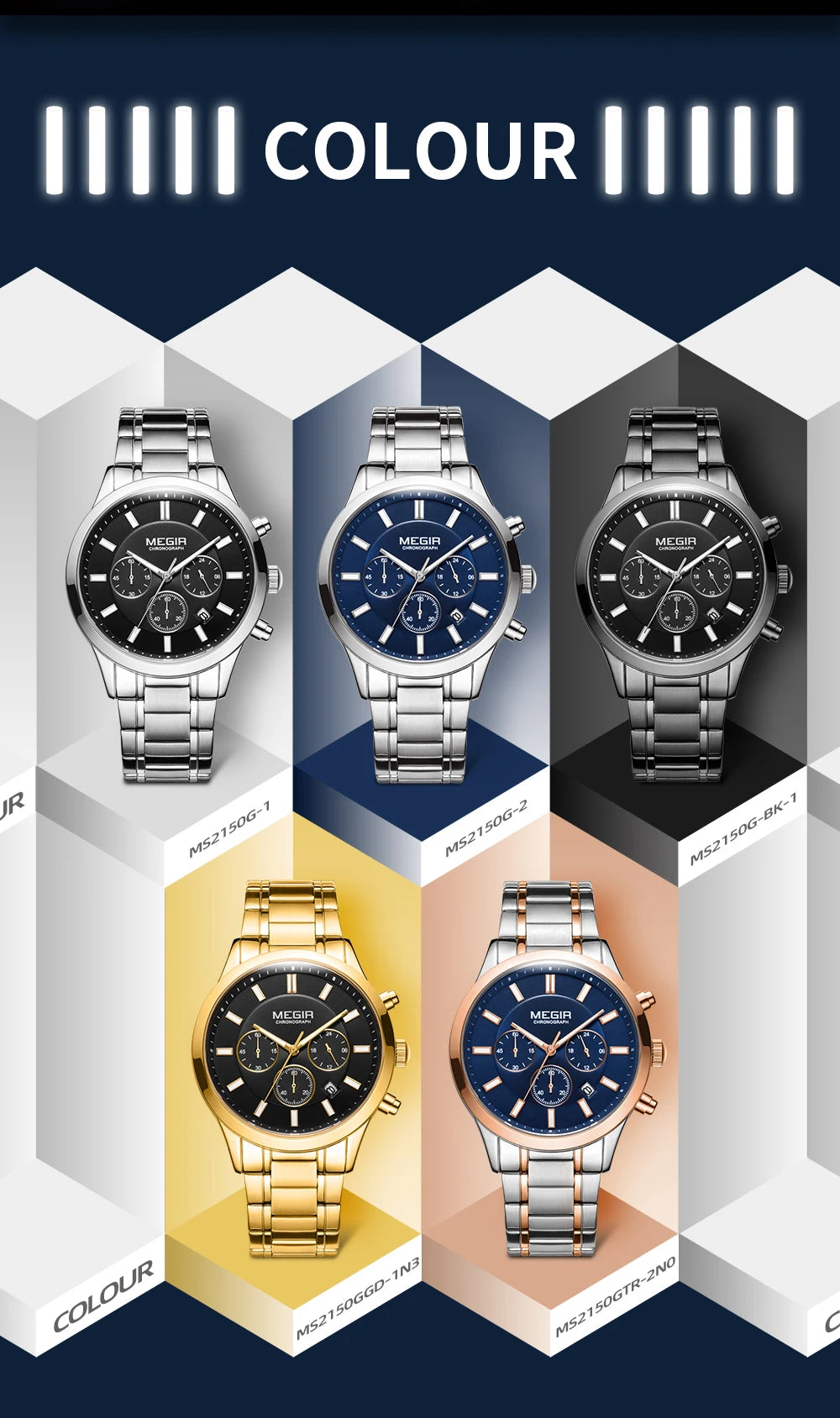 MEGIR Watches for Men 2021 New Chronograph Quartz Watch Luxury Stainless Steel Wristwatch Man Relogios Masculino часы мужские