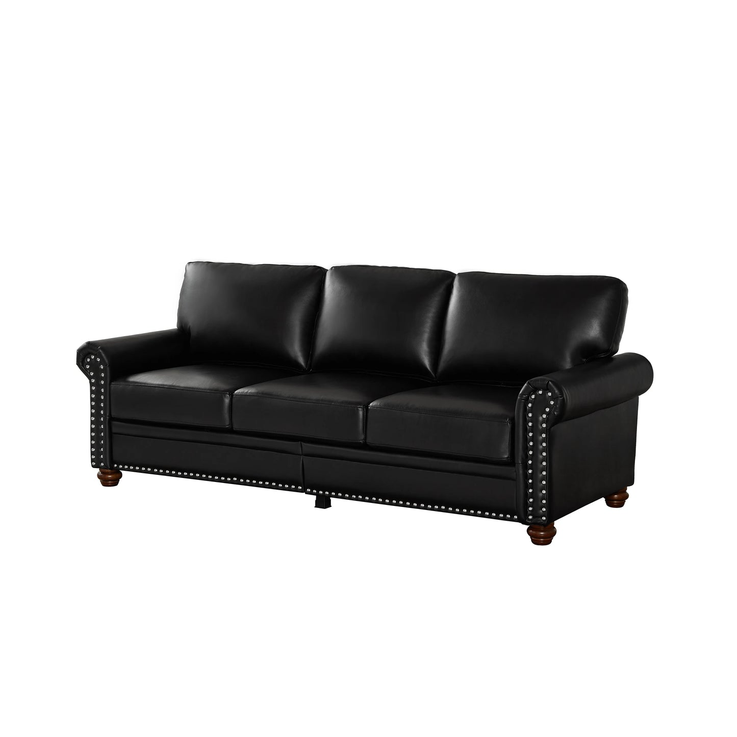 Modern Convertible Square Living Room Sofa Set Black PU Leather Apartment & Villa Use