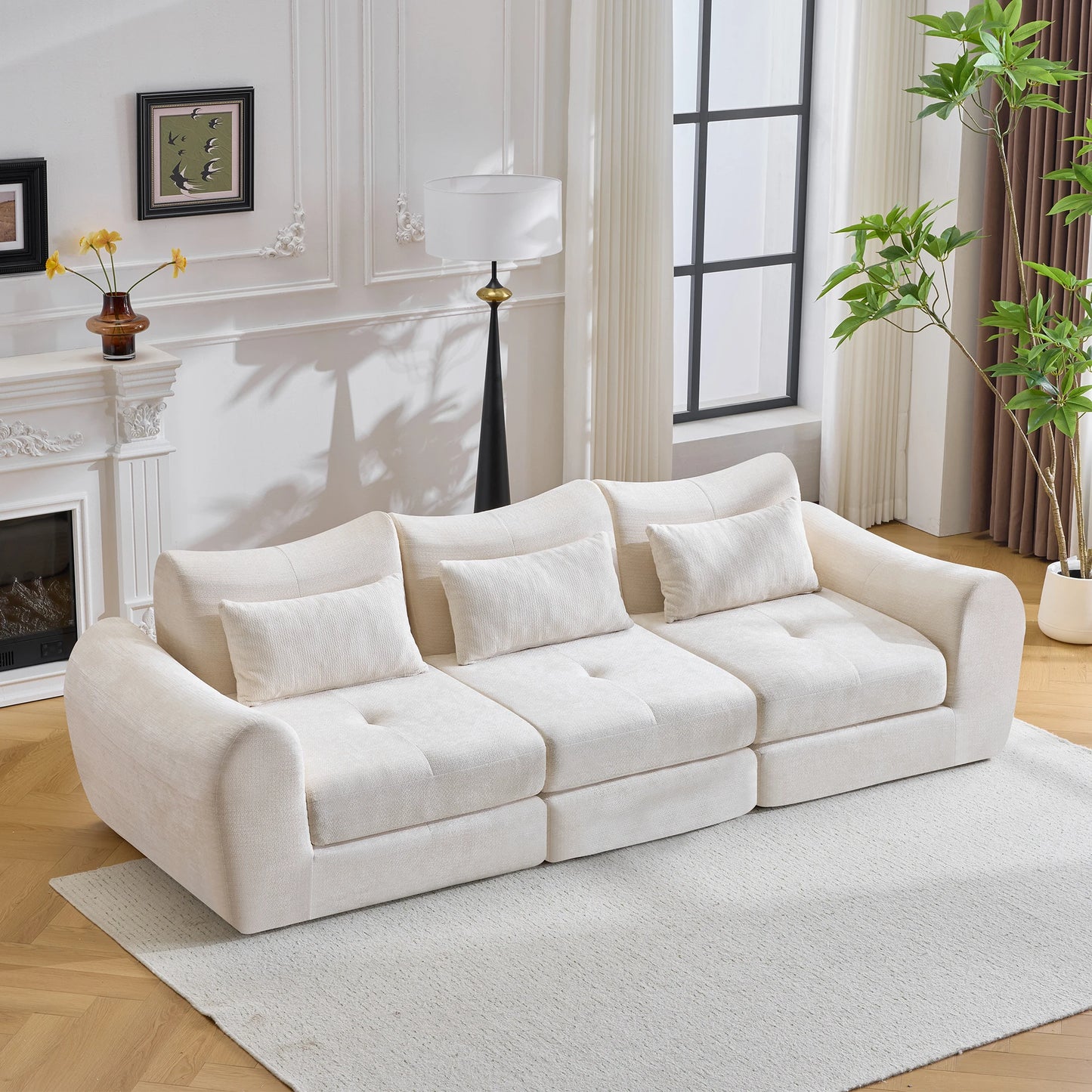 Modular Chenille Square Sofa Set Convertible Folding Sofa Bed Sectional Cushioned Sofa for Apartment & Hotel Living Rooms