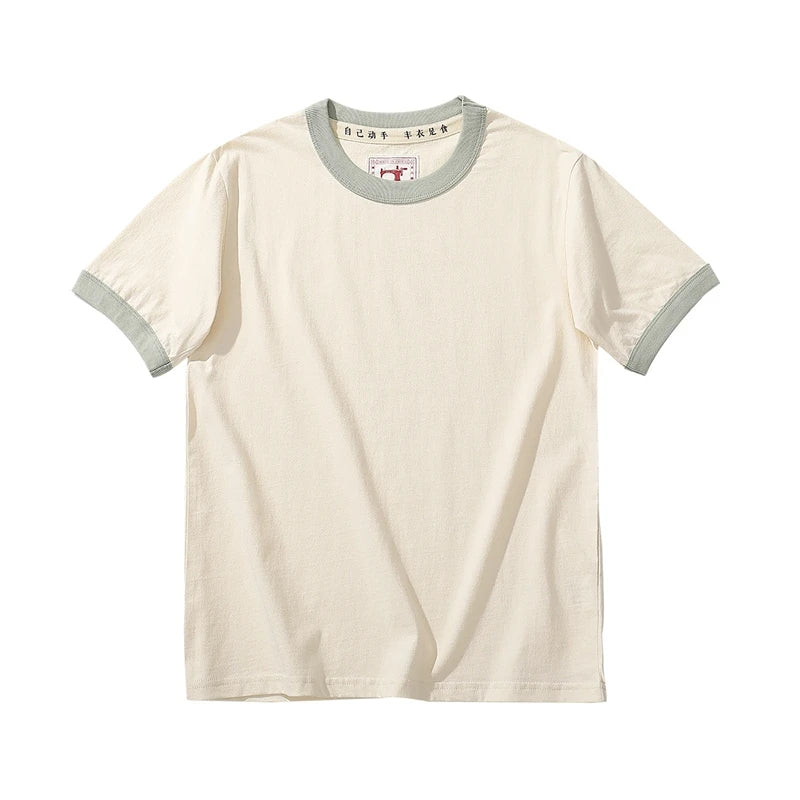Summer New Couple Beach Tops  Fashion Casual Stitching Color Collar Tee Short Sleeve of Unisex Cotton Comfortable O-Neck T-shirt