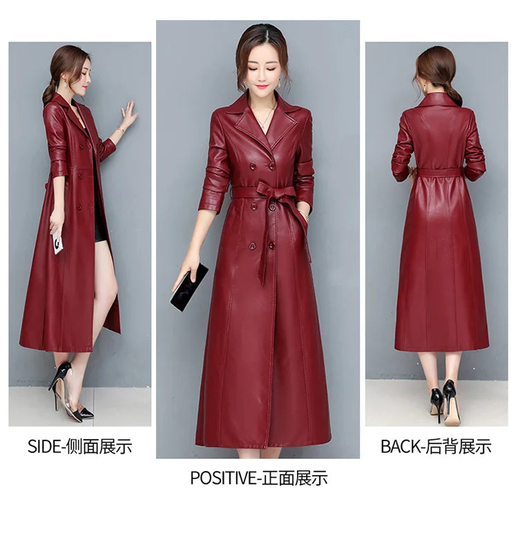 M-7XL New Women Sheepskin Coat Spring Autumn 2025 Fashion Double Breasted Long Jacket Sheep Leather Overcoat Suede Outerwear