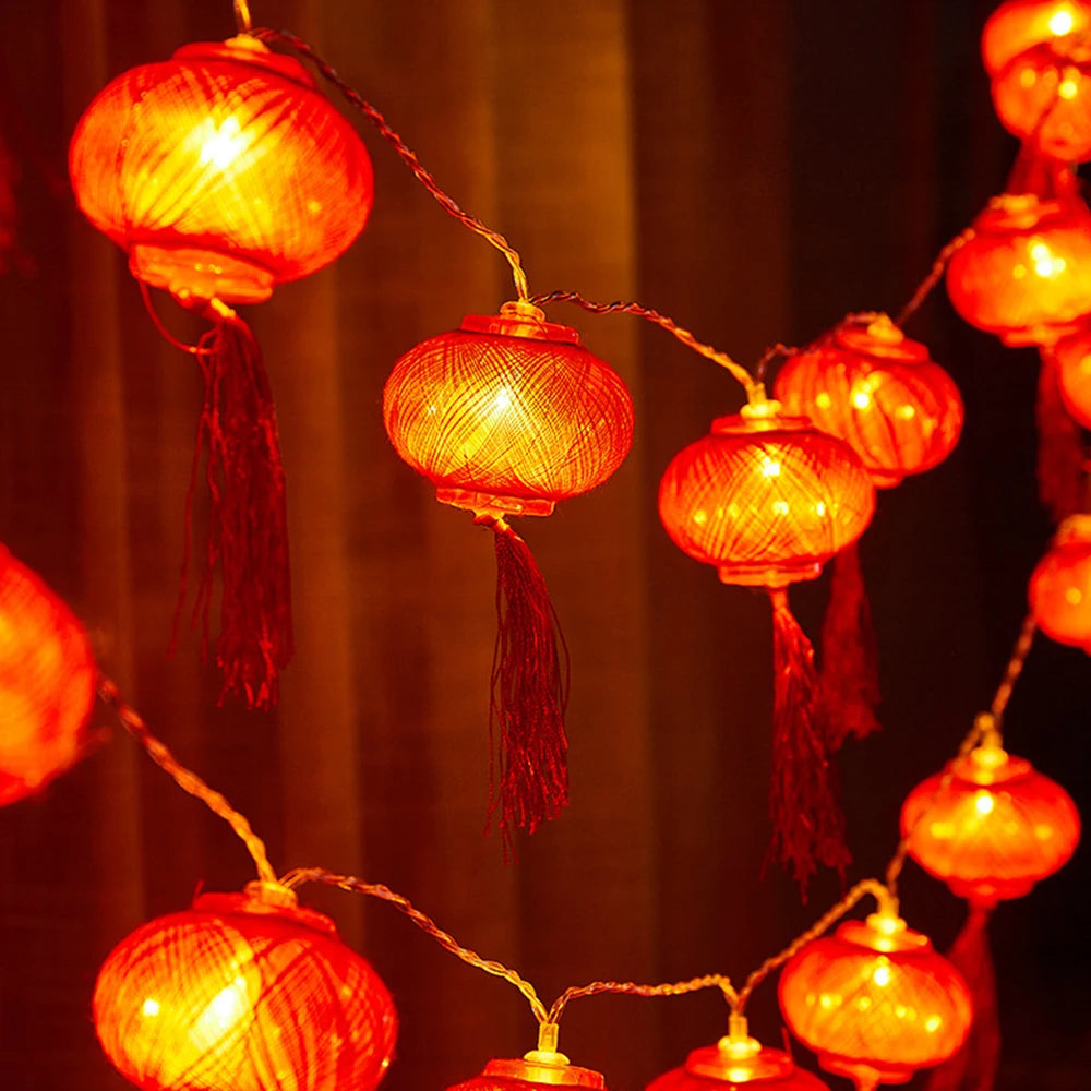 3V Lantern Festival Spring Festival Traditional Chinese Red Lantern String Light/Battery Box New Year Holiday Decorations