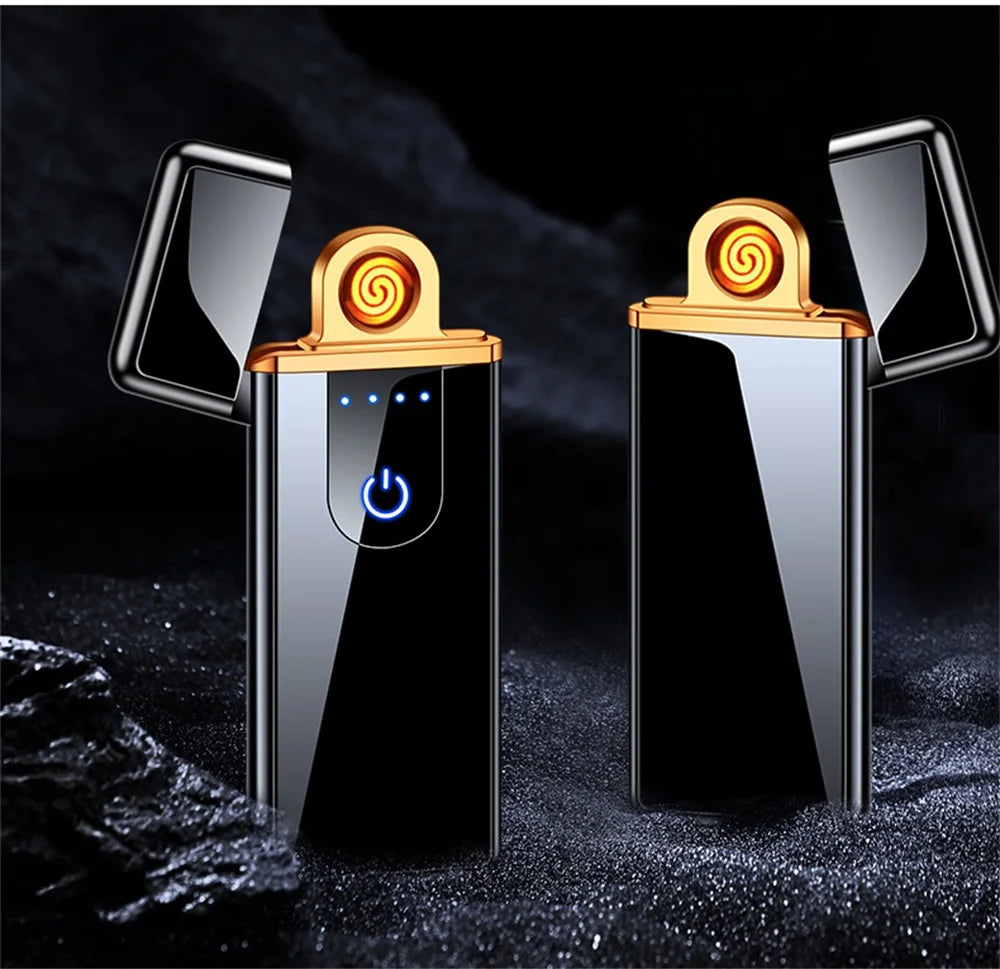 Windproof Electric Metal Lighter Double Arc Plasma Rechargeable USB Lighter Touch Induction Smoking Lighter Men's Gadgets