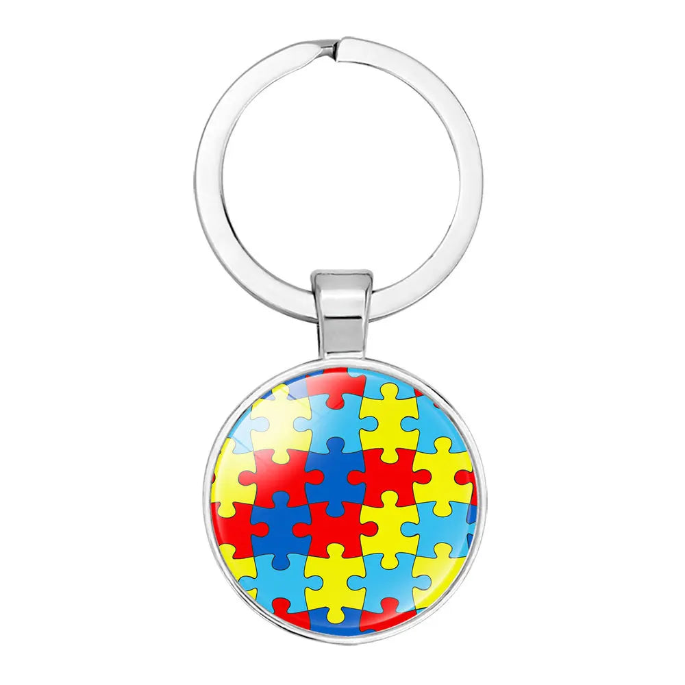 AUTISM Awareness Children Keychain For Boy Girls Glass Pendant Keyring Mom Key chain Accessories Gift