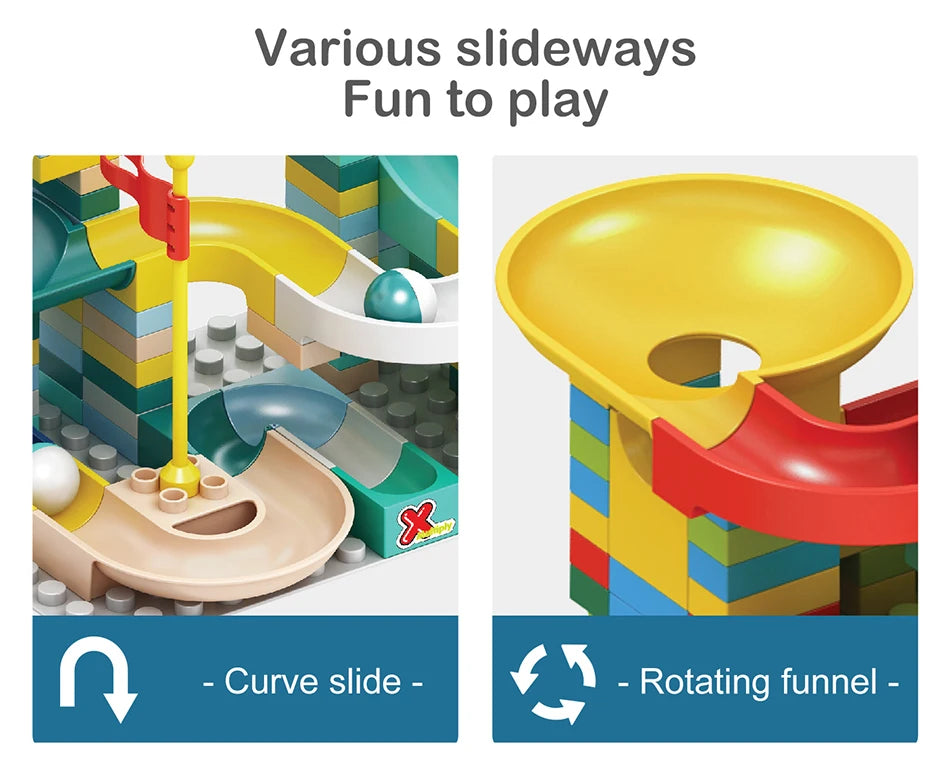 65pcs/set Marble Race Run Block Compatible Duploed Building Blocks Plastic Funnel Slide DIY Assembly Bricks Classic Base Plates