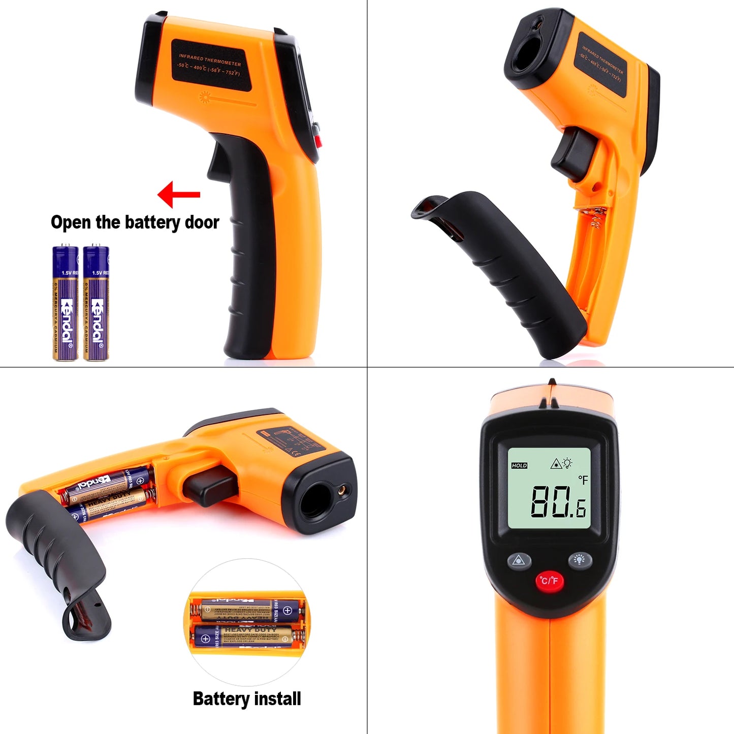 RZ Infrared Thermometer Non-Contact Temperature Meter Gun Handheld Digital LCD Industrial Outdoor Laser Pyrometer IR Thermometer