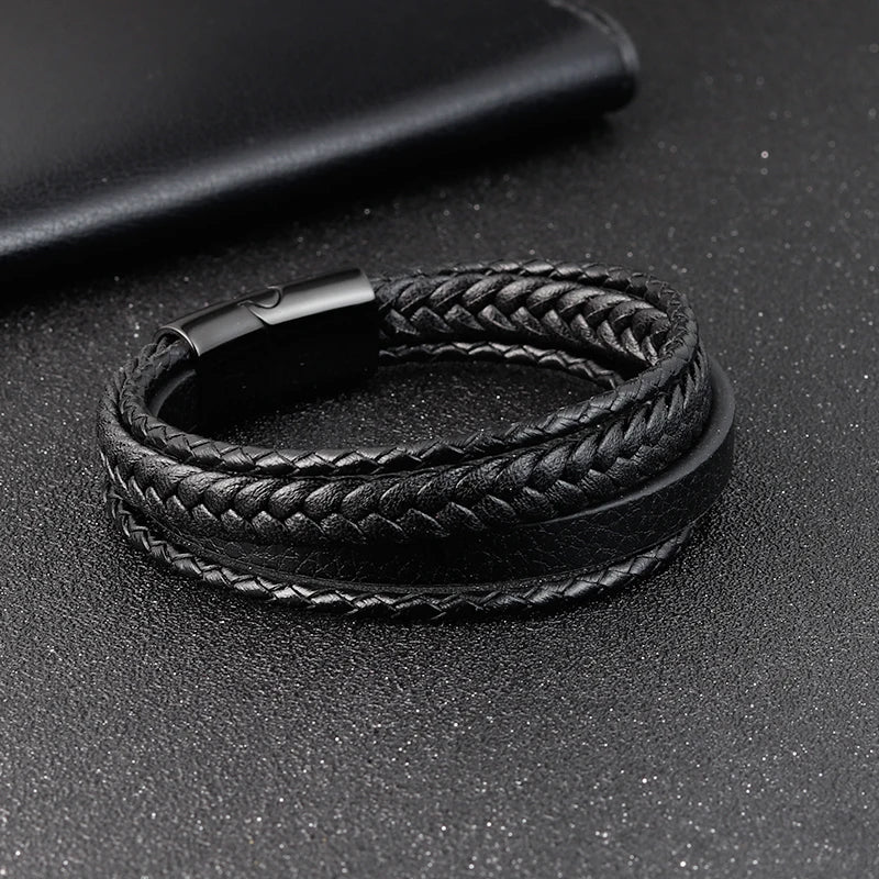 Charming Jewelry Different Designs Geometric Pattern Multi-layers Genuine Leather Bracelet For Men Fashion Jewelry Gift