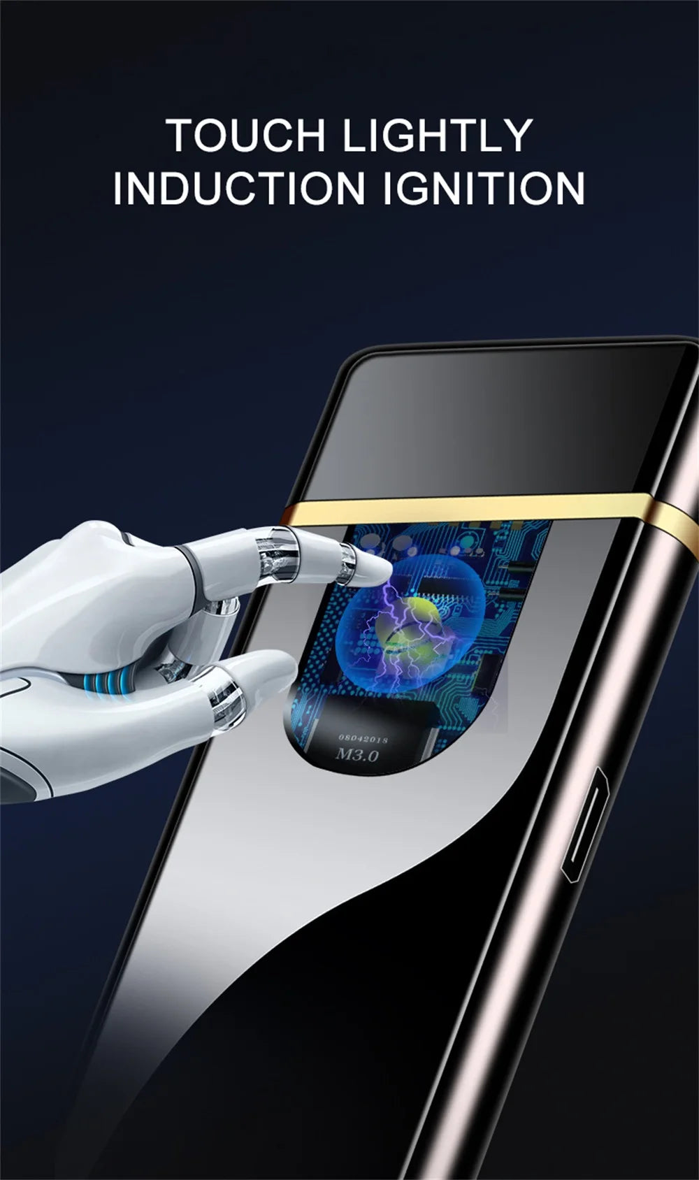 Windproof Electric Metal Lighter Double Arc Plasma Rechargeable USB Lighter Touch Induction Smoking Lighter Men's Gadgets