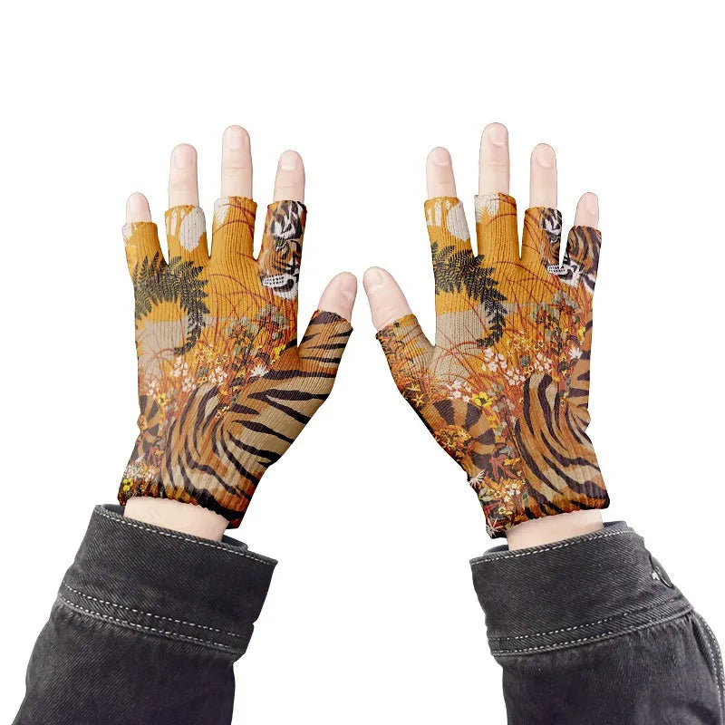 Cartoon Mashup Colorful Pattern Mittens Wrist Spring Summer Fingerless Working Gloves Soft Women Knitted Gloves Open Fingered