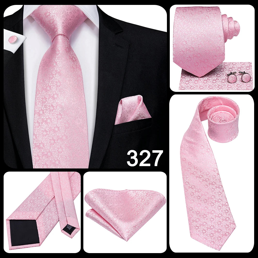 Hi-Tie Silk Men Tie Peach Pink Floral Wedding Necktie for Men Luxury Necktie Handkerchief Cufflink Fashion Design Business
