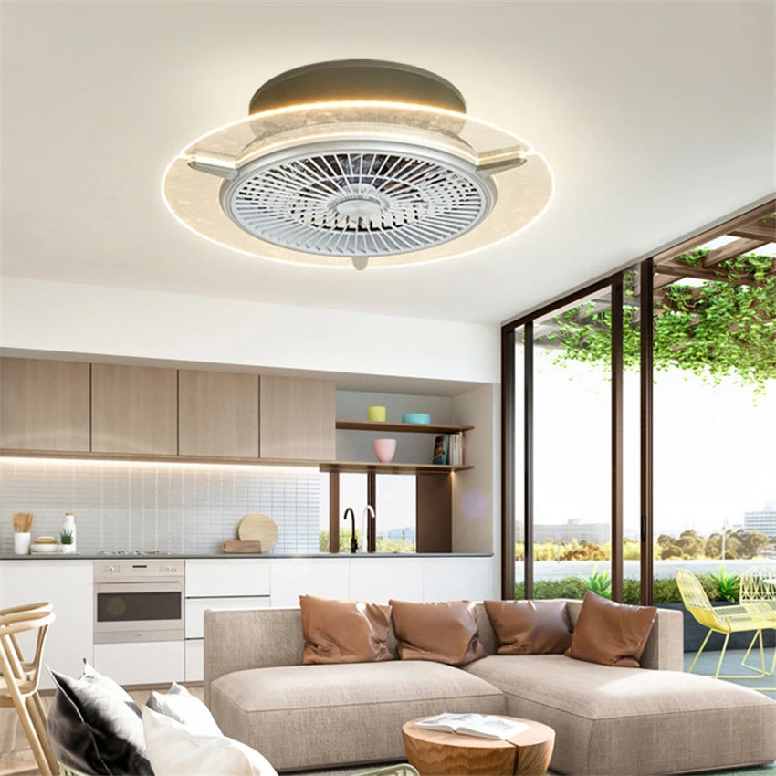 Nordic Invisible Electric Fan Ceiling Lights Bedroom Round Fan Ceiling Lamps Restaurant Dining Room LED Ceiling Fan Lighting