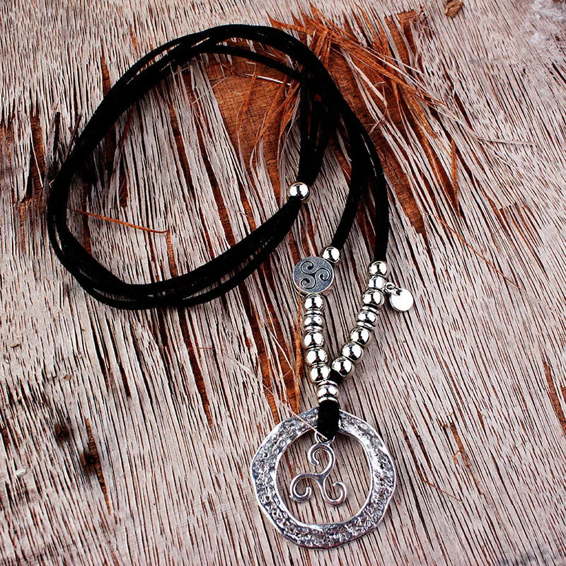 Bohemian Wrap Necklace, Layered Choker, Circle Lariat Y Necklaces, Eternity Necklaces, Hippie Boho Bohemian Minimalist Jewelry
