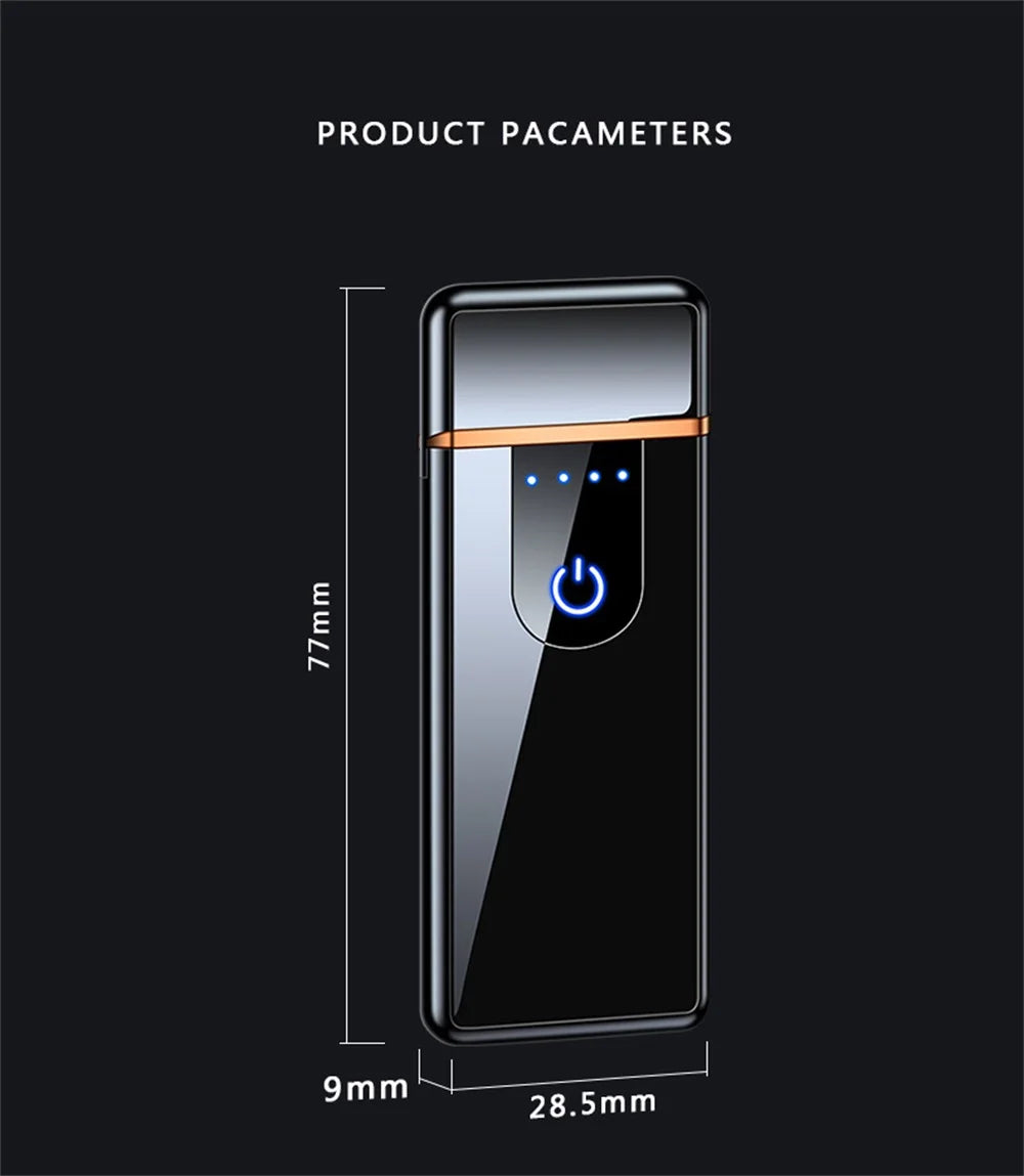 Windproof Electric Metal Lighter Double Arc Plasma Rechargeable USB Lighter Touch Induction Smoking Lighter Men's Gadgets