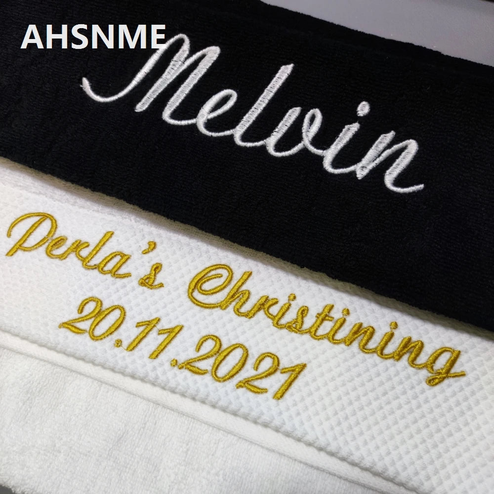 Black & White Cotton Bath & Hand Towels Custom Embroidery Logo Free Design Personalized for Hotels Resorts B&Bs Salons Spas Mass
