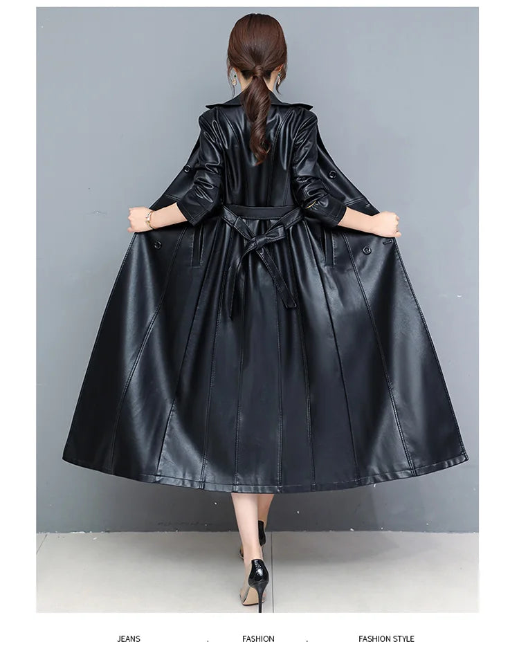 M-7XL New Women Sheepskin Coat Spring Autumn 2025 Fashion Double Breasted Long Jacket Sheep Leather Overcoat Suede Outerwear