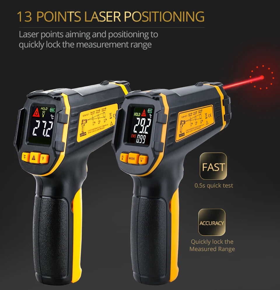 Digital Infrared Thermometer Laser Temperature Meter Non-contact Pyrometer Imager Hygrometer IR Termometro Color LCD Light Alarm