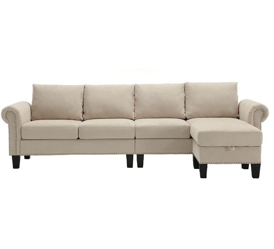 Convertible U-Shape Sectional Sofa Set with Storage Four-seater Modern Polyester Fabric for Hotel & Villa Living Rooms