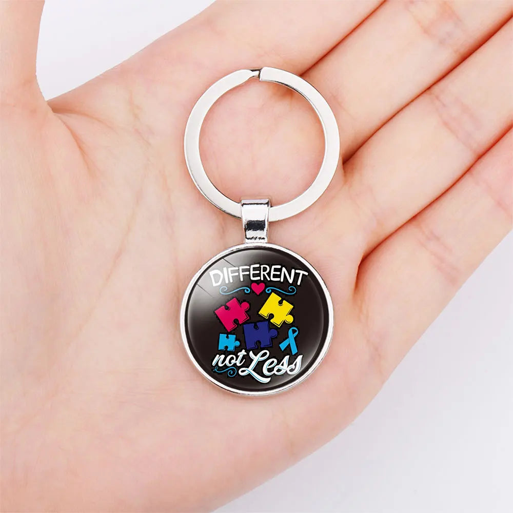 AUTISM Awareness Children Keychain For Boy Girls Glass Pendant Keyring Mom Key chain Accessories Gift