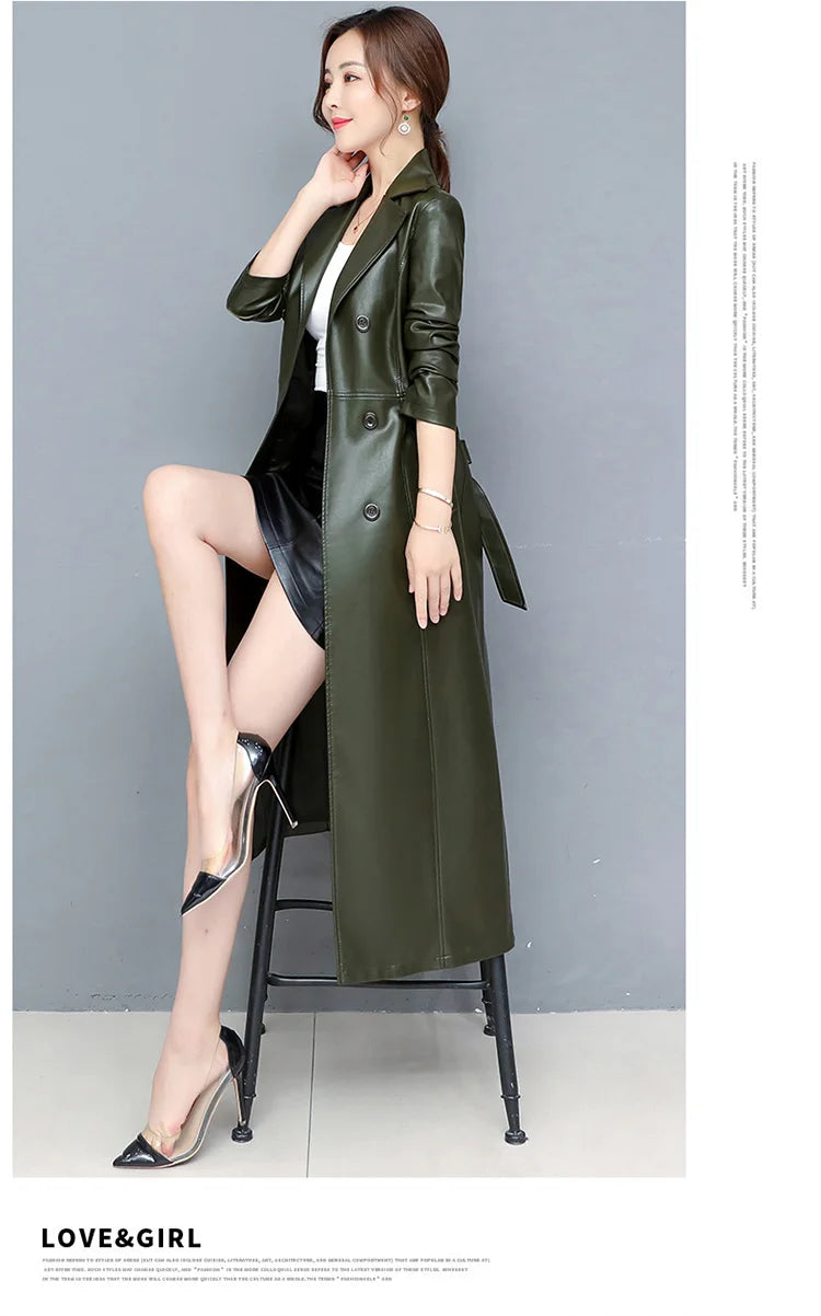 M-7XL New Women Sheepskin Coat Spring Autumn 2025 Fashion Double Breasted Long Jacket Sheep Leather Overcoat Suede Outerwear