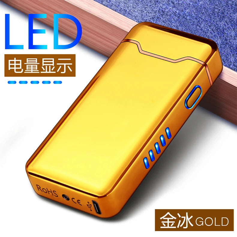 New Ignition Arc USB Electric Lighter Metal Rechargeable Cigar Lighter Battery Display Big Flame Lighter Gift