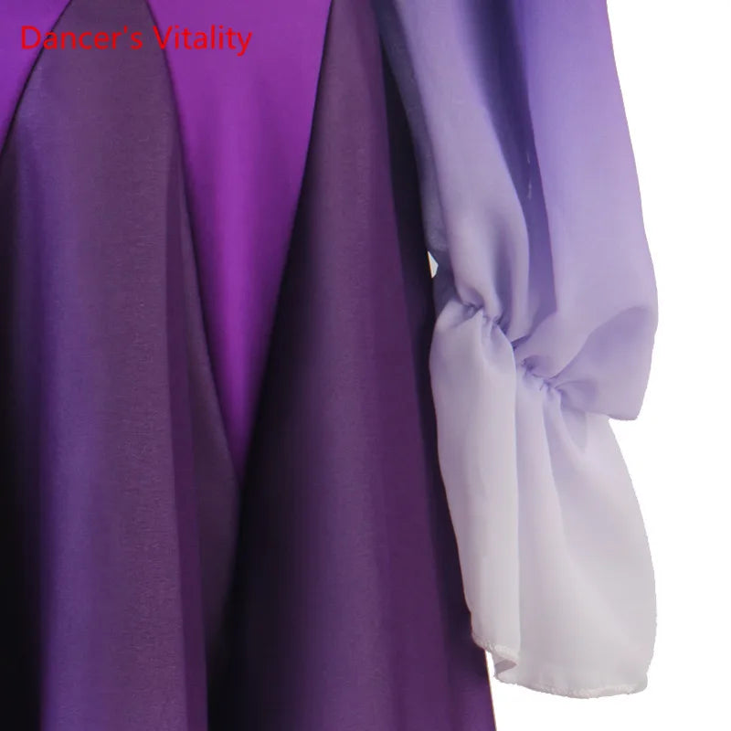 Modern Dance Dress Stand-Up Collar Mesh Sleeve Long Skirt Performance Clothing High-End Custom Child Woman Competition Clothes